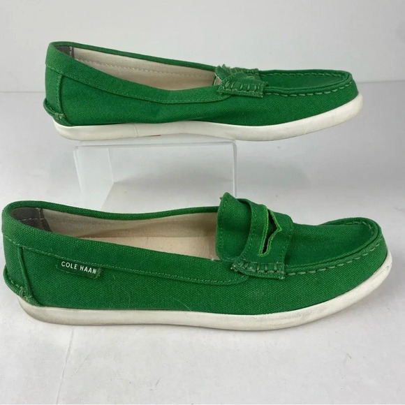 Cole Haan Womens Grand .OS 6.5 Pinch Maine Classic Green Canvas Penny Loafers - Picture 1 of 6